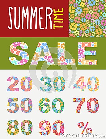 Summer sale. Vector template for flyers. Set font of discount fl Vector Illustration