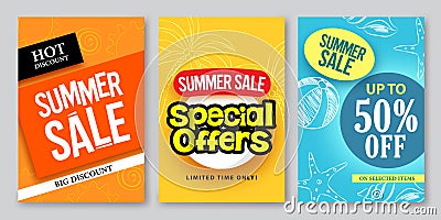 Summer sale vector web banner designs and special offers Vector Illustration