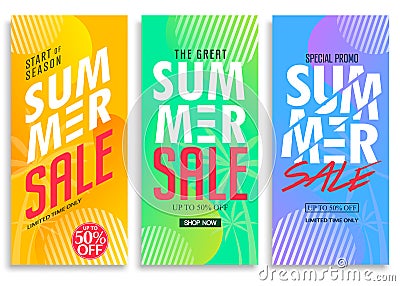 Summer Sale Vertical Pull Up Banner Set with Bright Vivid Gradient Background Vector Illustration