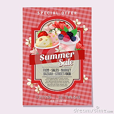 Summer sales ice cream market theme Vector Illustration