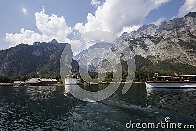 Summer scene in Konigsee lake, Bavaria, South Germany. Europe Editorial Stock Photo