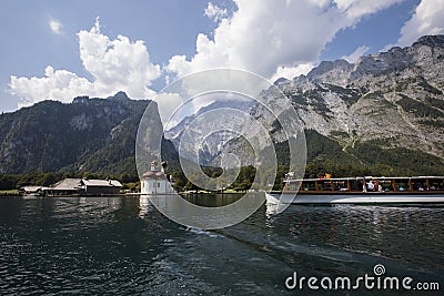 Summer scene in Konigsee lake, Bavaria, South Germany. Europe Editorial Stock Photo