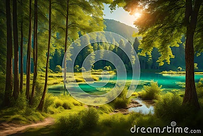 Summer scene of landscapes, this is oil painting and I am author of this image Stock Photo