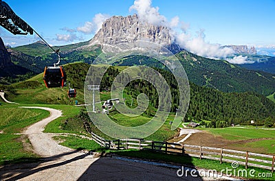 Summer scenery of rocky Sassolungo Langkofel & Schlern Sciliar Mountains Stock Photo