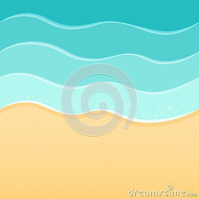 Summer sea beach background, waves and sand. Travel resort relax spa concept. Vector Illustration