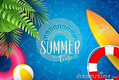 Summer sea poster. Vector illustration with deep underwater ocean scene. Background Vector Illustration