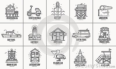 Summer Sea Resort Icons and Logos Vector Illustration