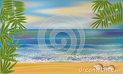 Summer sea tropical shell background, vector Vector Illustration