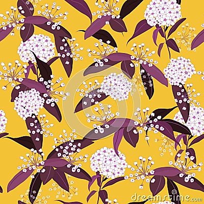 Summer Seamless flowers Pattern Isolated on fresh yellow color. Stock Photo