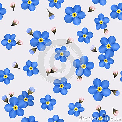 Summer seamless pattern with blue forget-me-nots Vector Illustration