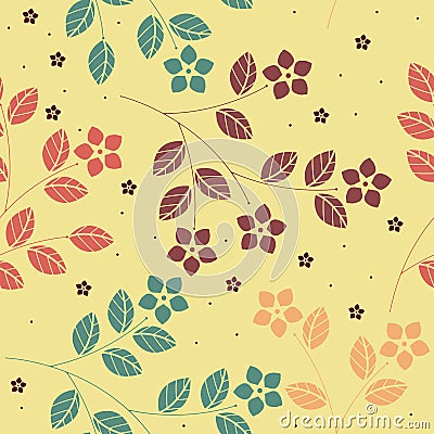 Summer seamless pattern with decorative flowers and leaves Vector Illustration