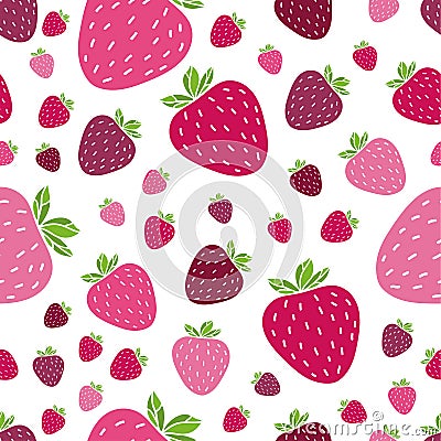 Summer seamless pattern with delicious juicy strawberries on white background. Vector Illustration