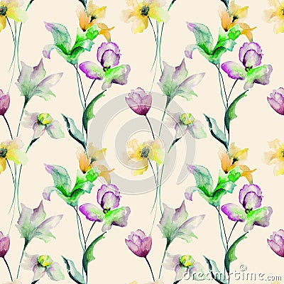 Summer seamless pattern with flowers Cartoon Illustration