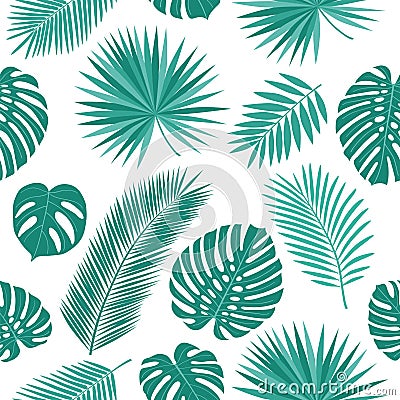 Summer seamless pattern with tropical leaves. Vector Illustration