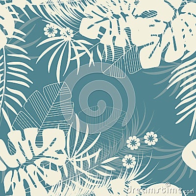 Summer seamless tropical pattern with monstera palm leaves and plants Vector Illustration