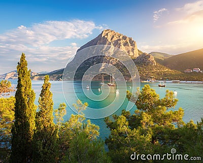 Summer seascape at sunset. Colorful landscape Stock Photo