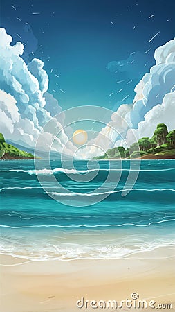 Summer seaside scene with waves, clouds, and sunny skies Stock Photo