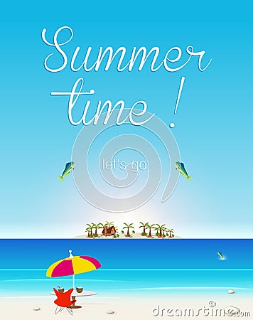 Summer Seaside View Poster Vector Illustration