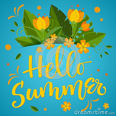 Summer season - Hello Summer - colorful handwrite calligraphy Vector Illustration