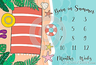 Summer season Baby Milestone blanket background unisex ( boy + girl) Vector Illustration