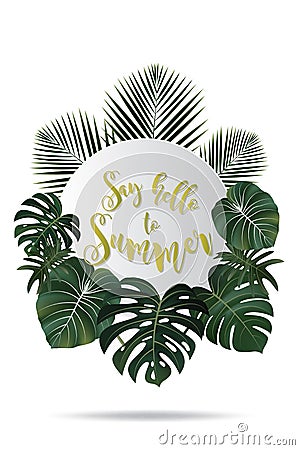 Summer season poster design. Lost in Paradise writing on a tropical leaf background Vector Illustration