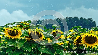 Sunflowers in rainy day