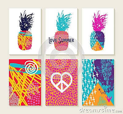 Summer set of colorful happy design with pineapple Vector Illustration