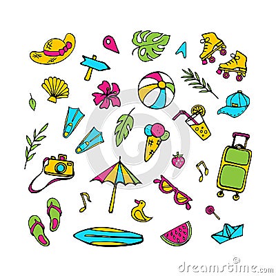 Summer set of symbols. Hand drawn clipart collection Stock Photo