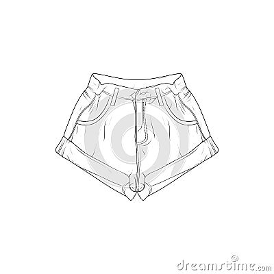 Summer short pants outline drawing vector, summer short pants in a sketch style, trainers template outline, vector Illustration Vector Illustration