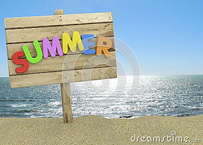 Summer Signboard on the Beach - 3D Stock Photo