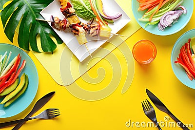 Hawaiian chicken grilled kabob summer food concept Stock Photo