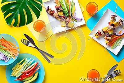 Hawaiian chicken grilled kabob summer food concept Stock Photo