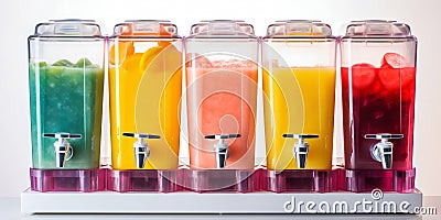 Summer Slush Machine with Multi-colored Chilled Drinks. Generative ai Cartoon Illustration
