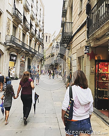 Summer small streets of Barcelona Editorial Stock Photo