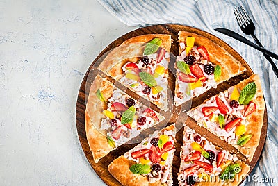 Summer snacks. Fruit pizza Stock Photo