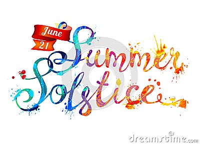 Summer solstice. June 21. Vector watercolor splash paint Vector Illustration