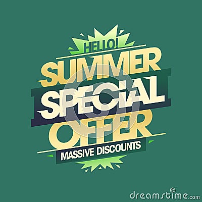 Summer special offer, massive discounts, summer sale banner mockup Vector Illustration