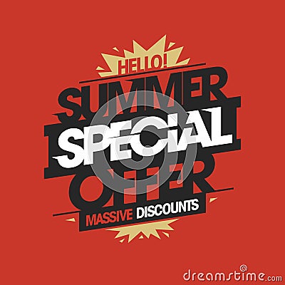 Summer special offer, massive discounts, summer sale vector flyer or poster template Vector Illustration