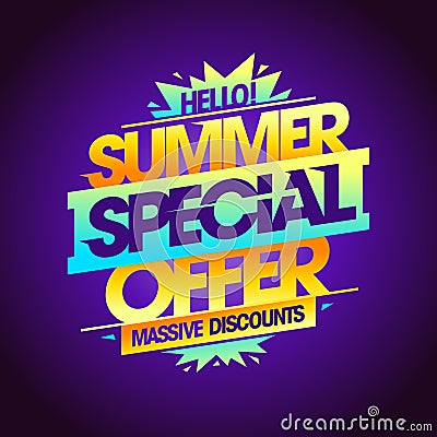 Summer special offer, massive discounts, summer sale vector web banner Vector Illustration