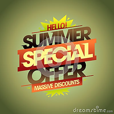 Summer special offer, massive discounts, summer sale flyer Vector Illustration