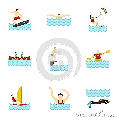 Summer sport icons set, flat style Vector Illustration