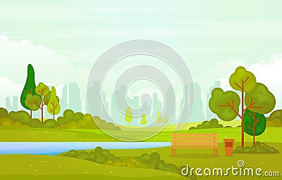 Summer Spring View in City Park Outdoor Landscape Flat Illustration Vector Illustration