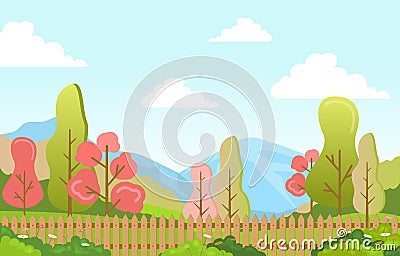 Summer Spring View in City Park Outdoor Landscape Flat Illustration Vector Illustration