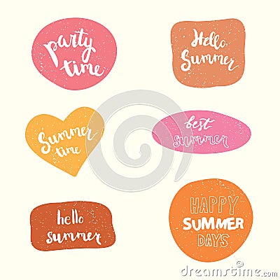 Summer stickers set. Handwritten party time Vector Illustration