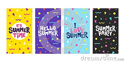 Summer stories template. Vector illustration for social media. Hello Summer. Summer party. Cute seasonal story banners Vector Illustration