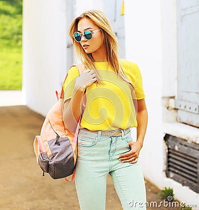 Summer street fashion, stylish hipster girl in sunglasses Stock Photo