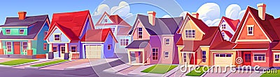 Summer suburban landscape with house on street Cartoon Illustration