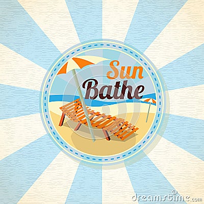 Summer sun bathe on the shore retro background Vector Illustration