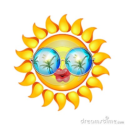 Summer Sun Face with sunglasses and full lips. Stock Photo