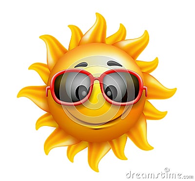 Summer Sun Face with sunglasses and Happy Smile Vector Illustration